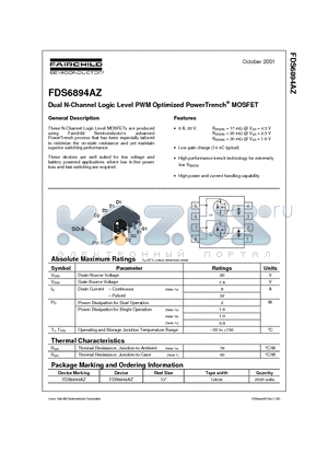 FDS6894AZ datasheet - Dual N-Channel Logic Level PWM Optimized PowerTrench MOSFET