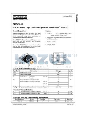 FDS6912 datasheet - Dual N-Channel Logic Level PWM Optimized PowerTrench MOSFET