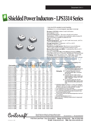 LPS3314-105ML datasheet - Shielded Power Inductors