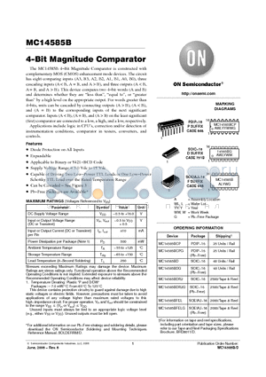MC14585BCPG datasheet - 4−Bit Magnitude Comparator