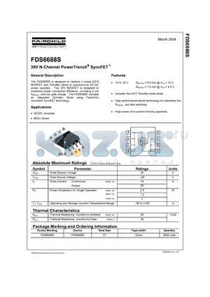 FDS6688S datasheet - 30V N-Channel PowerTrench SyncFET