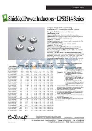 LPS3314-474ML datasheet - Shielded Power Inductors