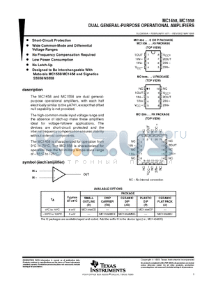 MC1458CP datasheet - DUAL GENERAL-PURPOSE OPERATIONAL AMPLIFIERS