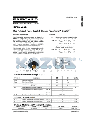 FDS6984S datasheet - Dual Notebook Power Supply N-Channel PowerTrench SyncFET