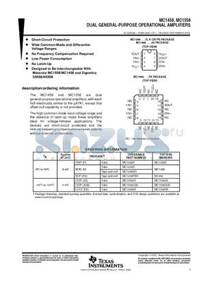 MC1458D datasheet - DUAL GENERAL-PURPOSE OPERATIONAL AMPLIFIERS