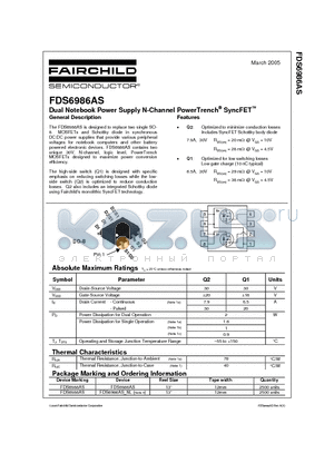 FDS6986AS datasheet - Dual Notebook Power Supply N-Channel PowerTrench SyncFET