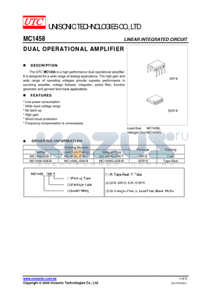MC1458G-S08-R datasheet - DUAL OPERATIONAL AMPLIFIER