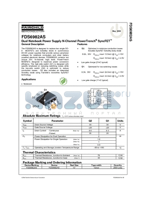 FDS6982AS_08 datasheet - Dual Notebook Power Supply N-Channel PowerTrench^ SyncFET
