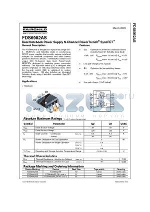 FDS6982AS_NL datasheet - Dual Notebook Power Supply N-Channel PowerTrench SyncFET