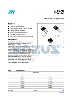 L7808ABD2T-TR datasheet - Precision 1 A regulators