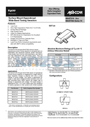 MA4ST079 datasheet - Surface Mount Hyperabrupt Wide-Band Tuning Varactors