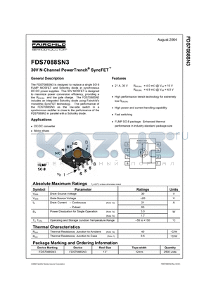 FDS7088SN3 datasheet - 30V N-Channel PowerTrench SyncFET