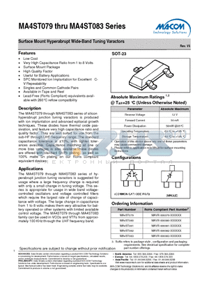 MA4ST081 datasheet - Surface Mount Hyperabrupt Wide-Band Tuning Varactors