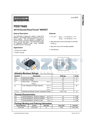 FDS7766S datasheet - 30V N-Channel PowerTrench MOSFET
