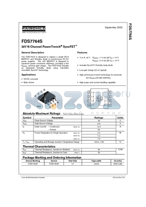 FDS7764S datasheet - 30V N-Channel PowerTrench SyncFET