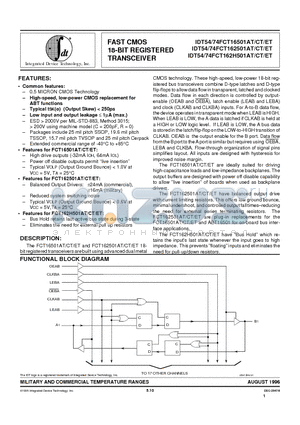 IDT54FCT16501ATE datasheet - FAST CMOS 18-BIT REGISTERED TRANSCEIVER