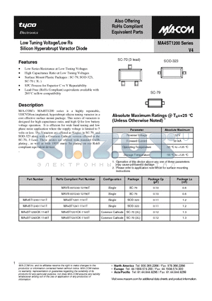 MA4ST1231-1141T datasheet - Low Tuning Voltage/Low Rs Silicon Hyperabrupt Varactor Diode