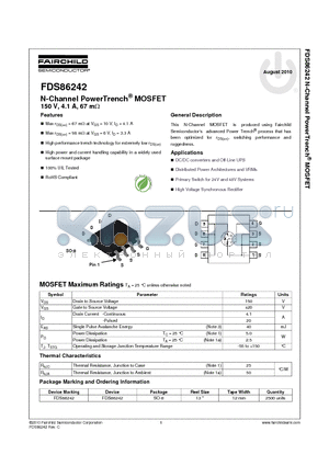 FDS86242 datasheet - N-Channel PowerTrench^ MOSFET