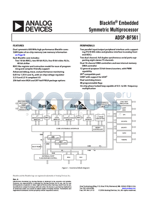 ADSP-BF561SKBCZ500 datasheet - Blackfin Embedded Symmetric Multiprocessor