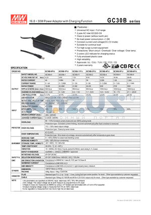 GC30B datasheet - 16.8 ~ 30W Power Adaptor with Charging Function