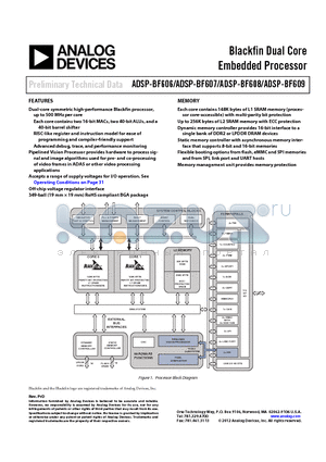 ADSP-BF608 datasheet - Blackfin Dual Core