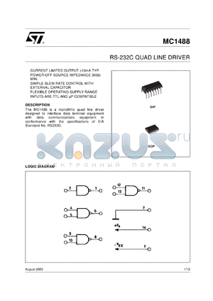 MC1488D datasheet - RS232C QUAD LINE DRIVER