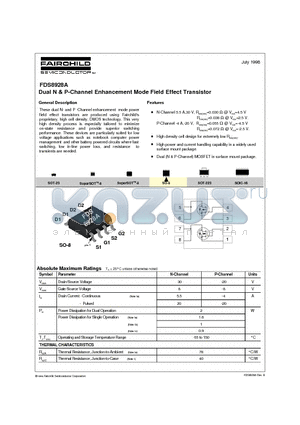FDS8928A datasheet - Dual N & P-Channel Enhancement Mode Field Effect Transistor