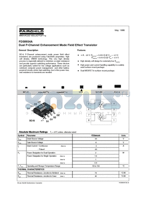 FDS8934 datasheet - Dual P-Channel Enhancement Mode Field Effect Transistor