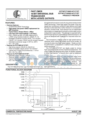 IDT54FCT16601CT datasheet - FAST CMOS 18-BIT UNIVERSAL BUS TRANSCEIVER WITH 3-STATE OUTPUTS