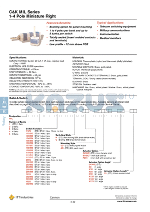 MIL1102B02NADK12025 datasheet - 1-4 Pole Miniature Right