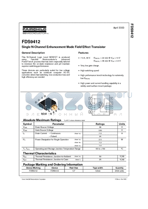 FDS9412 datasheet - Single N-Channel Enhancement Mode Field Effect Transistor