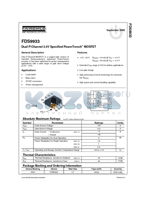 FDS9933 datasheet - Dual P-Channel 2.5V Specified PowerTrench MOSFET