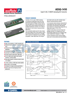 ADSQ-1410-C datasheet - Quad 14-Bit, 10 MSPS Sampling A/D Converter