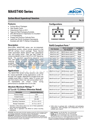 MA4ST400 datasheet - Surface Mount Hyperabrupt Varactors