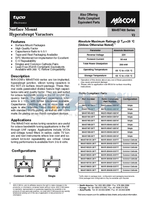 MA4ST400_1 datasheet - Surface Mount Hyperabrupt Varactors