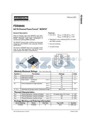 FDS9945 datasheet - 60V N-Channel PowerTrench MOSFET
