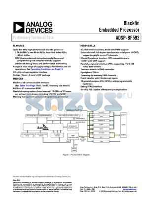 ADSP-BF592 datasheet - Blackfin Embedded Processor
