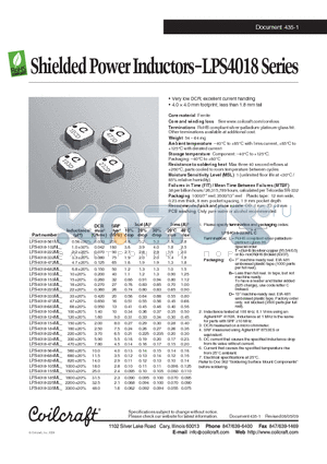 LPS4018-183ML datasheet - Shielded Power Inductors