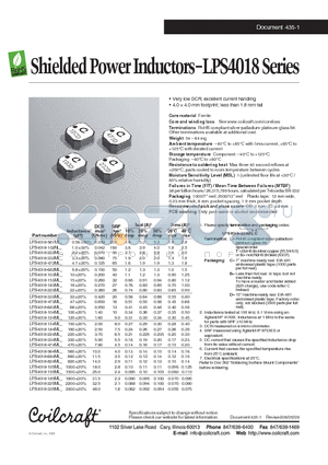 LPS4018-222ML datasheet - Shielded Power Inductors