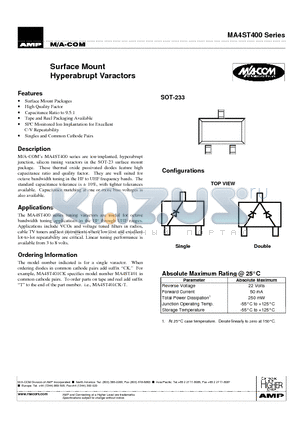 MA4ST404 datasheet - Surface Mount Hyperabrupt Varactors