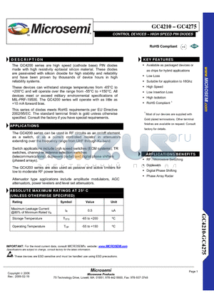 GC4220 datasheet - TM CONTROL DEVICES - HIGH SPEED PIN DIODES