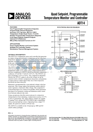 ADT14GS datasheet - Quad Setpoint, Programmable Temperature Monitor and Controller