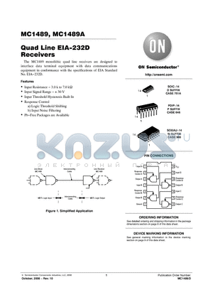 MC1489P datasheet - Quad Line EIA−232D Receivers