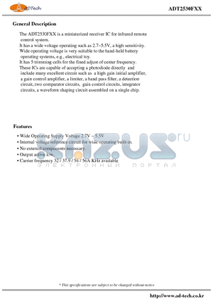 ADT2530FXX datasheet - Miniaturized receiver IC for infrared remote control system