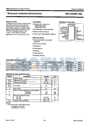 MC1496 datasheet - Balanced mudulator/demodulator