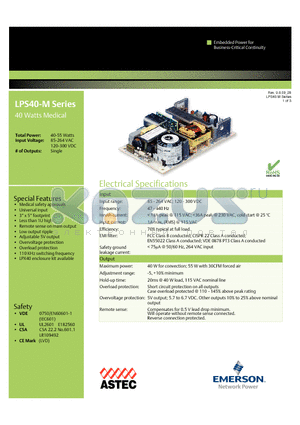 LPS43-M datasheet - 40 Watts Medical safety approvals