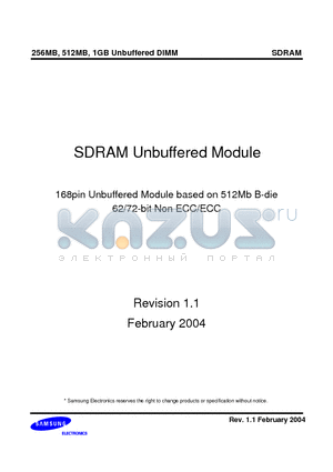 M374S2953BTS-C7A datasheet - SDRAM Unbuffered Module 168pin Unbuffered Module based on 512Mb B-die 62/72-bit Non ECC/ECC