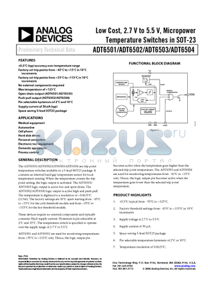 ADT6501ARJP055 datasheet - Low Cost, 2.7 V to 5.5 V, Micropower Temperature Switches in SOT-23
