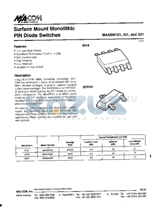 MA4SW201 datasheet - Surface Mount Monolithic PIN Diode Switches