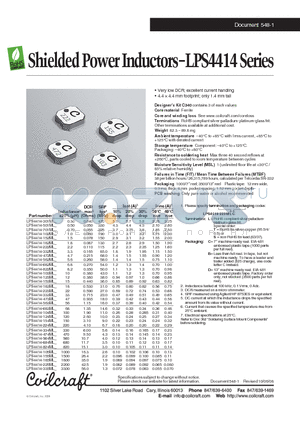 LPS4414-103ML datasheet - Shielded Power Inductors